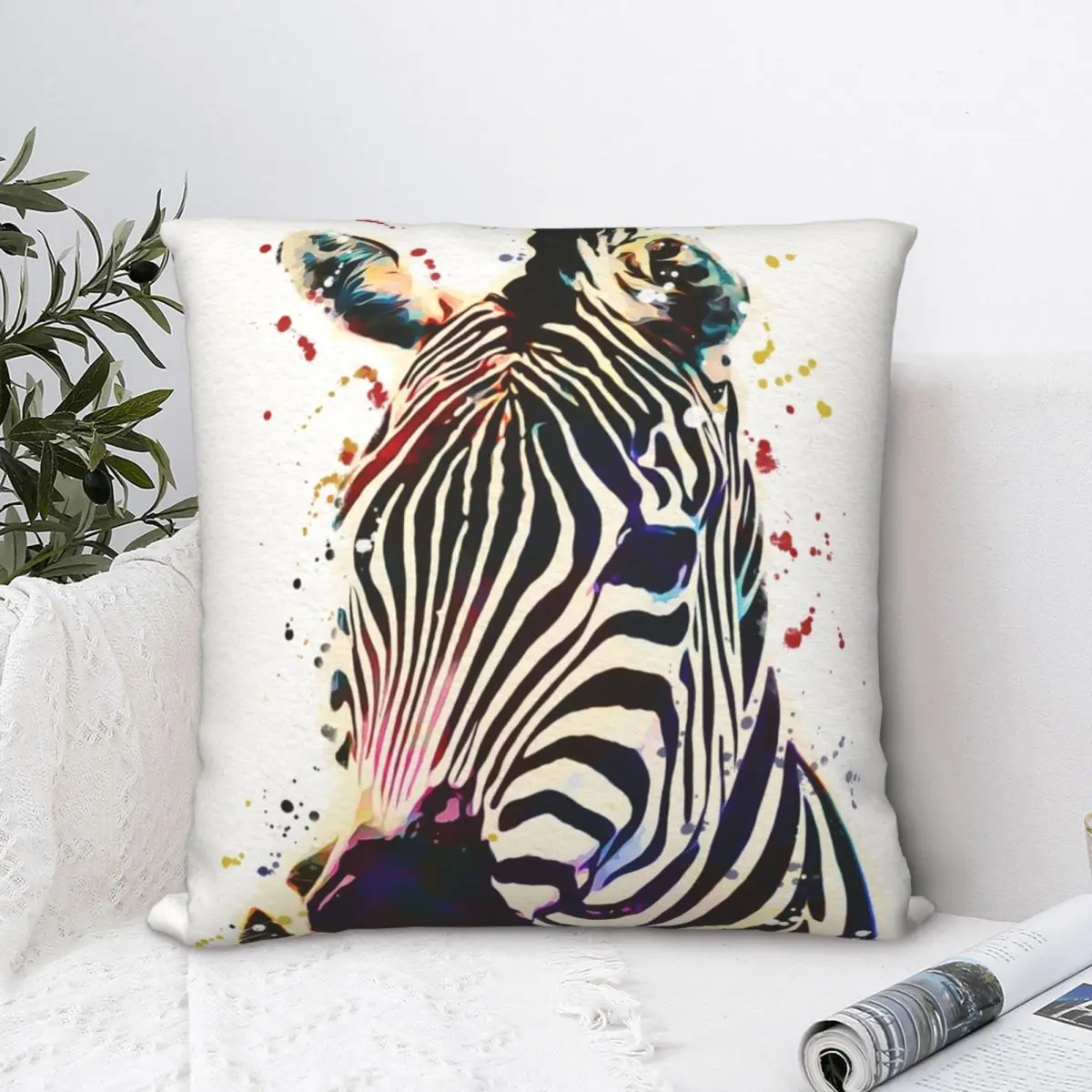 

Zebra Watercolor Art Square Pillowcase Cushion Cover cute Home Decorative Polyester for Car Nordic 45*45cm