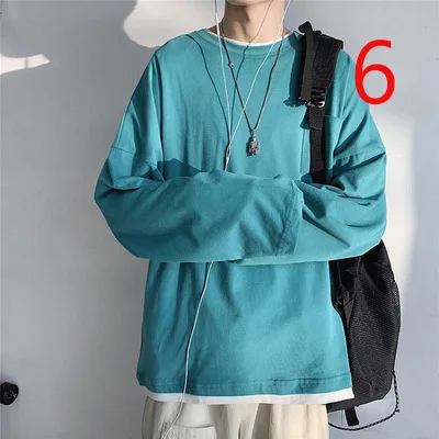 

Autumn and winter solid color round neck long-sleeved T-shirt Korean version of the loose wild sweater