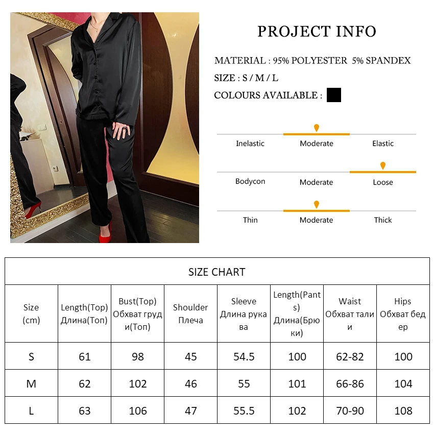 

Restve Back Split Pajamas For Women Sexy 2 Piece Set Black Long Sleeve Turn Down Collar Home Suit Sets With Pants Female Casual