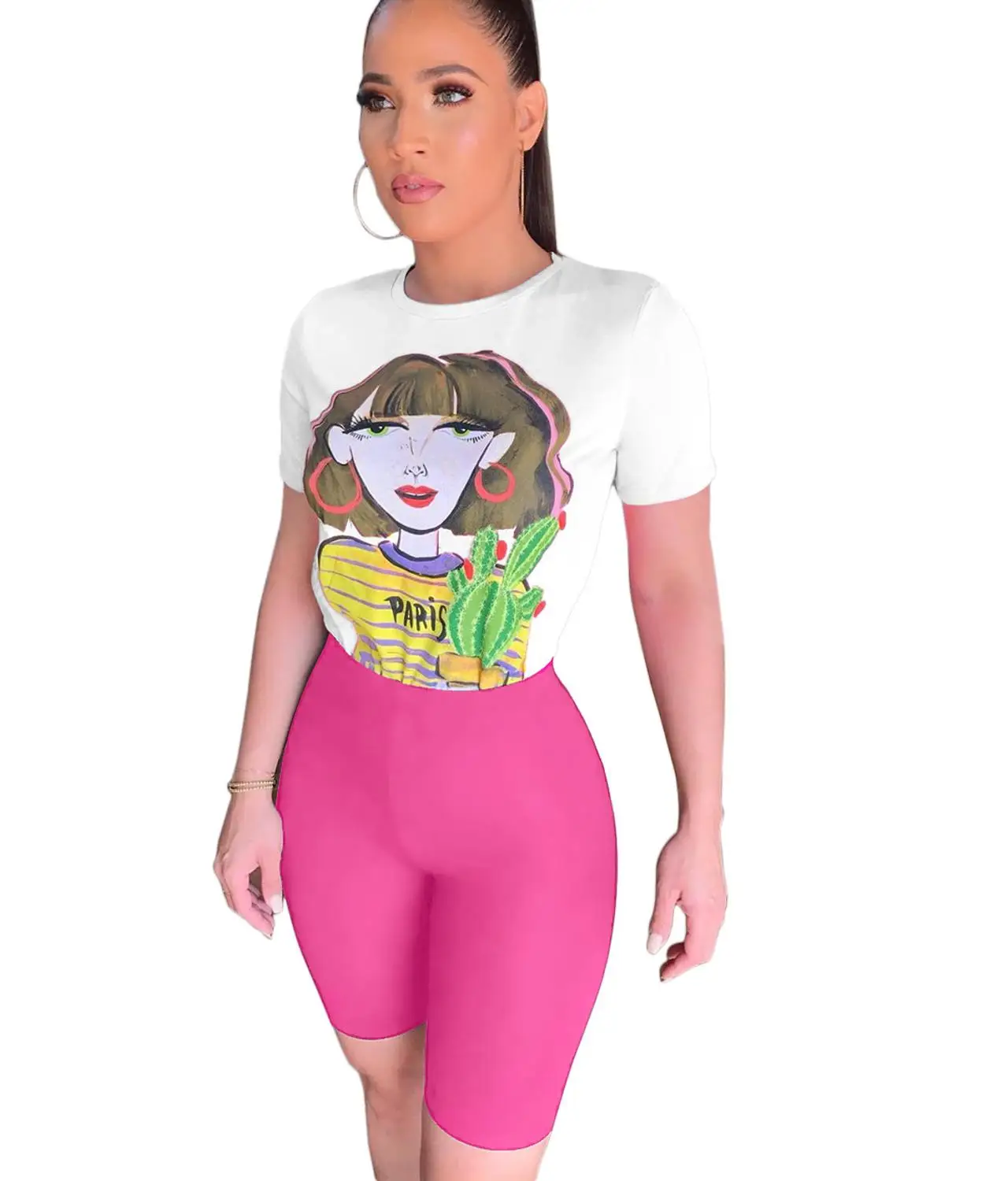 Футболка с принтом лимона Джина Топ до колена штаны модный спортивный комплект