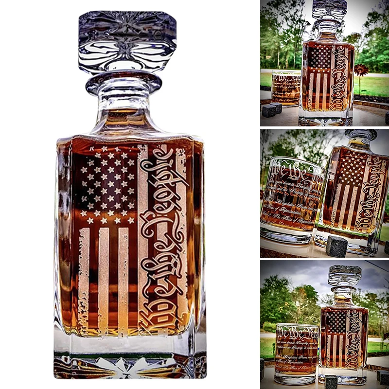 

Whiskey Decanter with American Flag Design/ Display Bottle/Aromatherapy Bottle/Glass Bottle Multi-Purpose Decanter Para Vinho