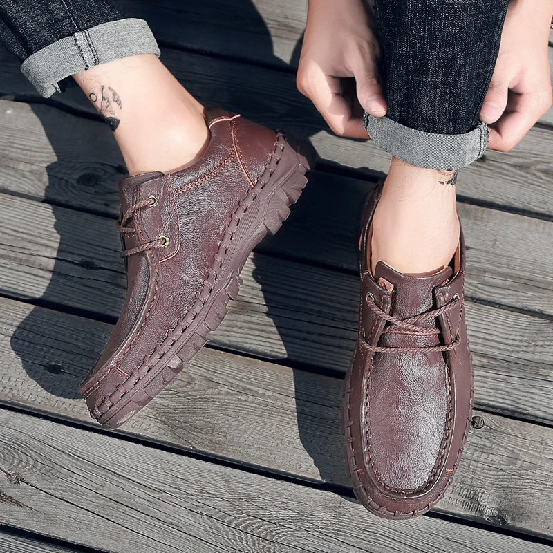 Business Formal Shoes 100% Cow Leather Casual Winter Men Loafers Slip On Fashion Moccasins Outdoor Tooling shoes size 48 | Обувь