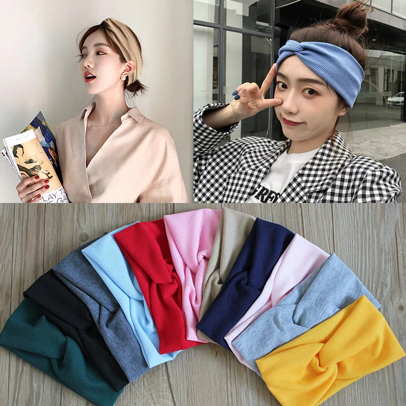 

2021 Women Headband Cross Top Knot Elastic Hair Bands Soft Solid big Girls Hairband Hair Accessories Twisted Knotted Headwrap