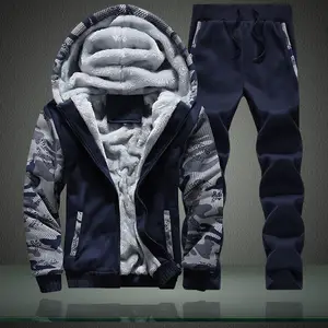 Winter Hoodie Sets Men Fashion Fleece Camouflage Hoodies Black Brand Pants Casual Jogger Suit Tracks