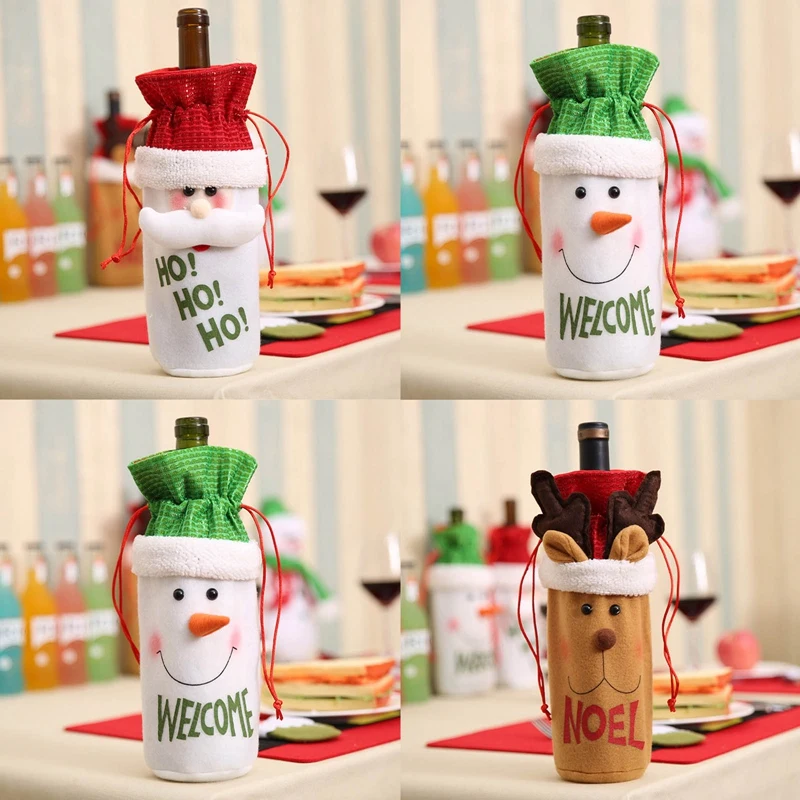 

Рождественский набор крышек для винных бутылок со снеговиком, Рождественское украшение, сумка для винных бутылок, Рождественское украшени...