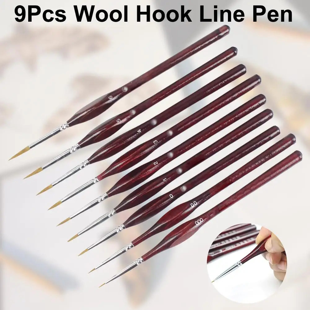 9Pcs Hook Line Pen Hand-Painted Gouache Oil Painting watercolor paint brushes Nail | Канцтовары для офиса и дома