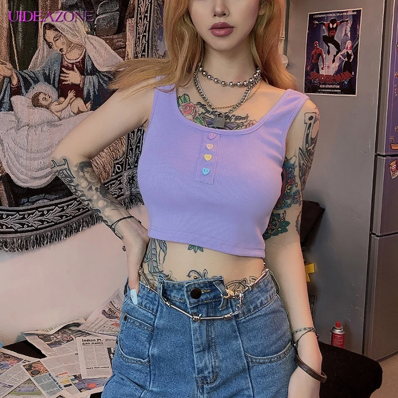 Фиолетовый цвет женский короткий топ без рукавов с u образным вырезом конфетного