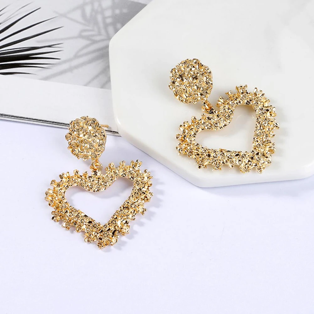 Западные стильные современные золотые серьги для женщин геометрические сердца