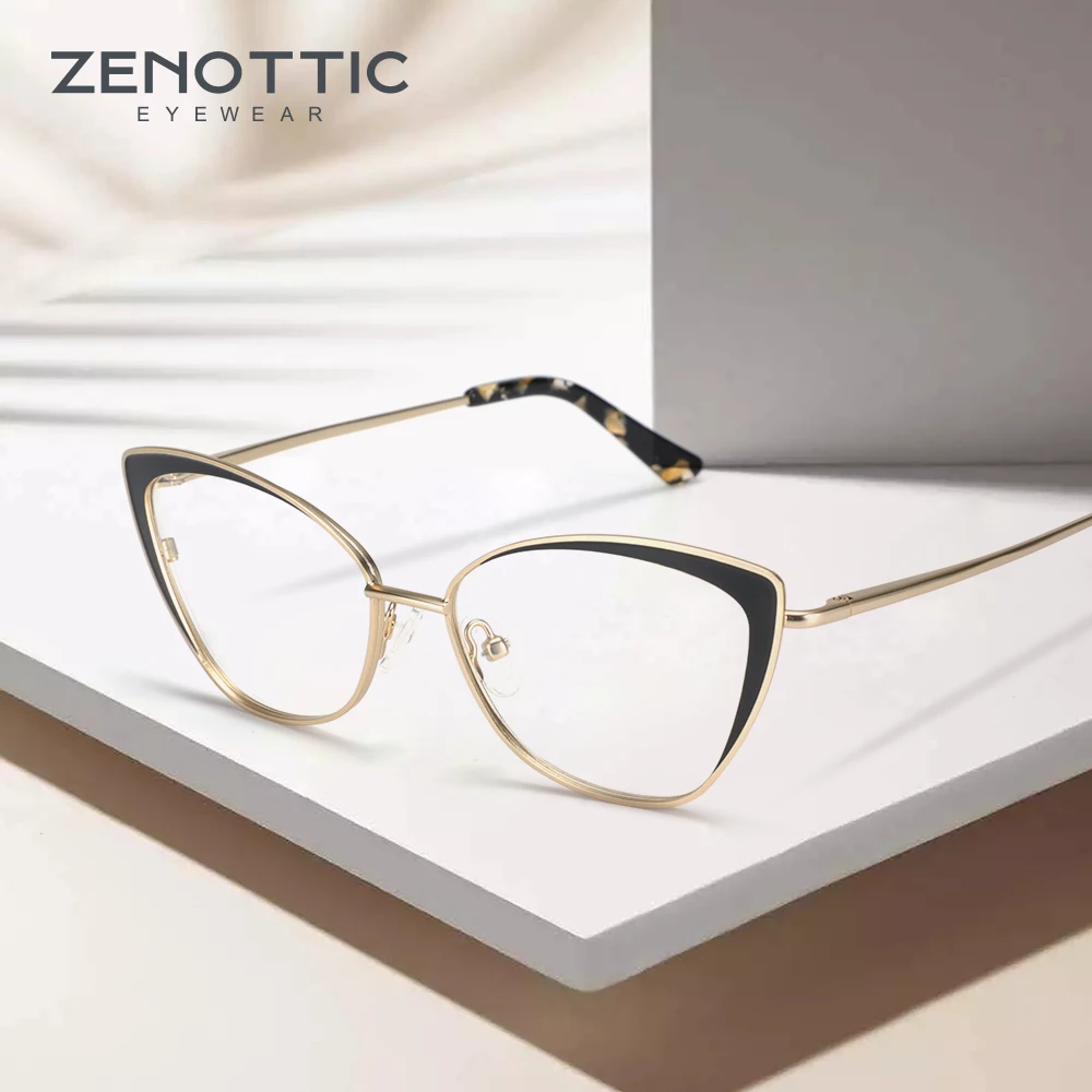 ZENOTTIC, женские титановые металлические оправа для очков в стиле кошачьи глаза, фирменный дизайн, модные очки для близорукости, оптические очки по рецепту