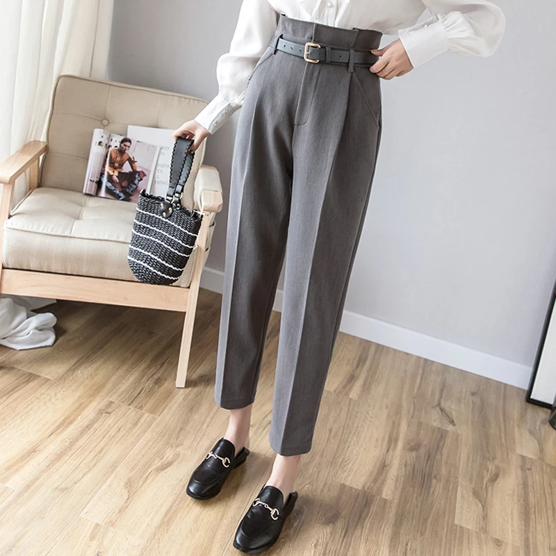 Осень-зима простые повседневные штаны женский костюм брюки с высокой талией