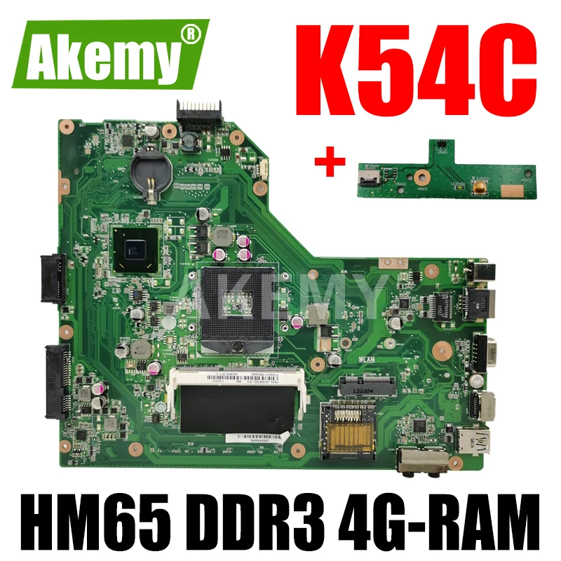 

Akemy K54C REV 2,1 Материнская плата ноутбука для Asus K54C X54C K54L материнская плата PGA989 с HM65 DDR3 4G-RAM