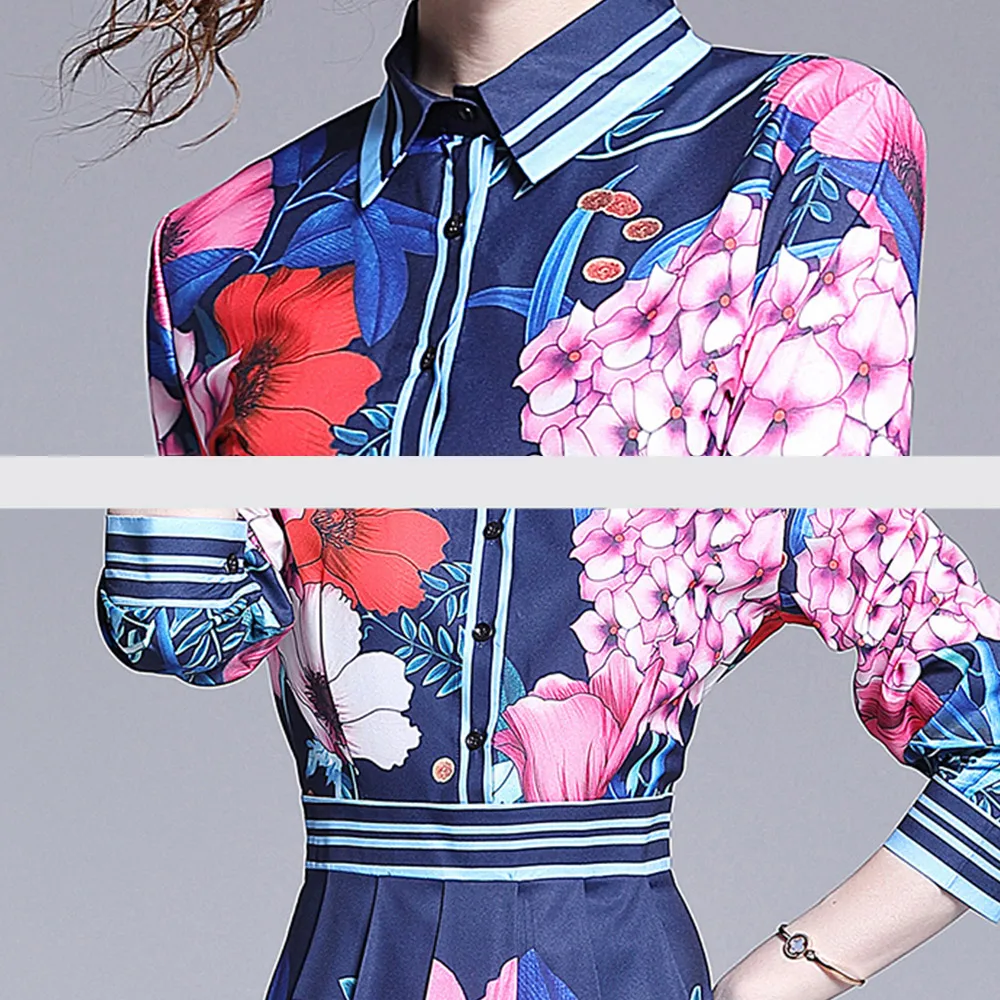 

Banulin 2019 Spring Summer Fall Runway Chic Floral Print Long Sleeve Empire Waist Women Ladies' Casual A-Line Maxi Beach Dress