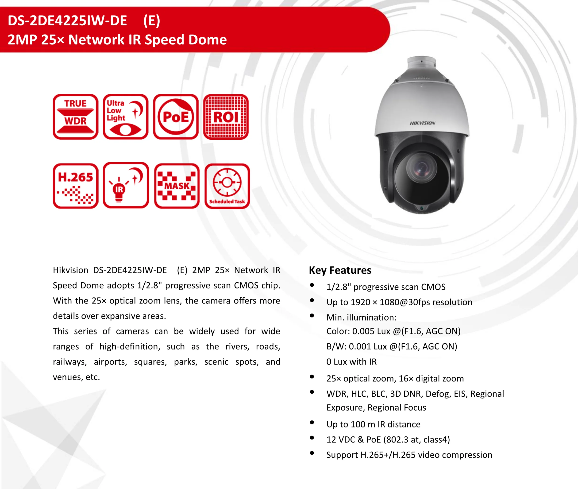 Оригинальная PTZ IP камера DS-2DE4225IW-DE 2MP моторизованный 25X зум скорость купольная CCTV камера IR 100m объектив 4,8-120 мм