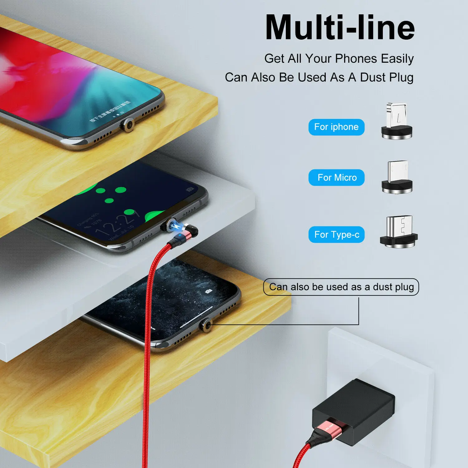 Магнитный кабель для быстрой зарядки с поворотом на 540 градусов Micro USB Type C