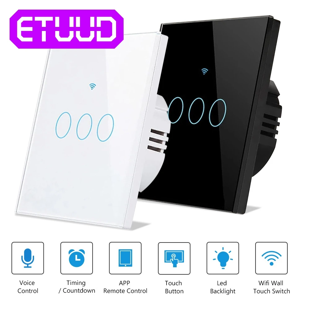 

WiFi Smart Light Switch Glass Panel Touch Switch Compatible with Alexa Google Home Smart Wall Switch 110-250V 10A Timer Function