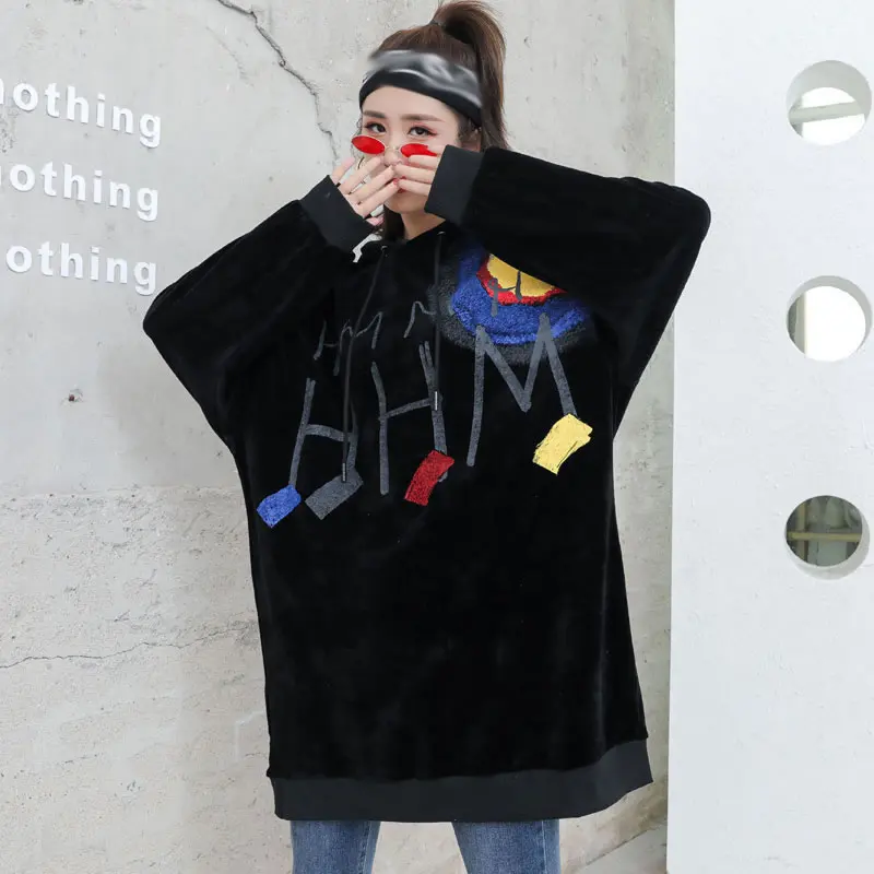 

XITAO New Women Sweatshirts Fashion Casual Draw String Hooded Collar Loose Pullover Spring and Autumn All-match Top WMD1554