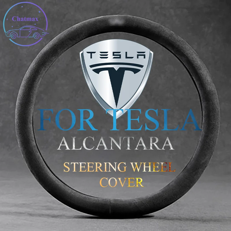 Alcantara Suede Leather Car Steering Wheel Cover Universal for Tesla Model 3 Y Model S X 2008-2020 37-38cm Wrap