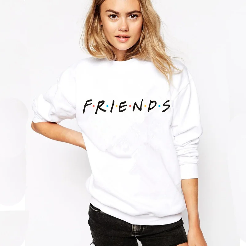 Women's Autumn New Letter Friends Print Round Neck Long Sleeve Plush Sweater Women