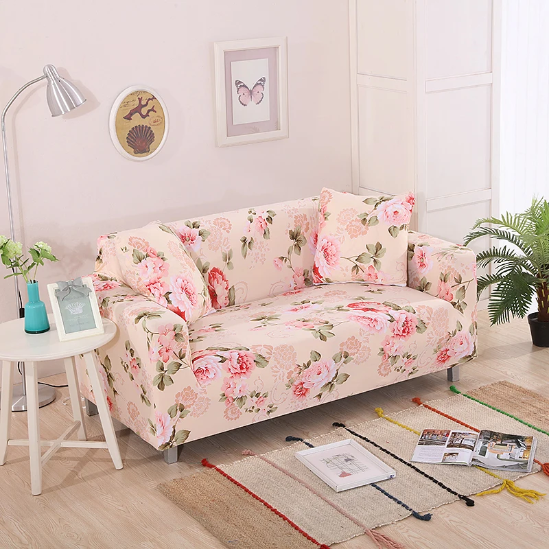 Розовый чехол для дивана с принтом сердца гибкий эластичный большой угловой | Дом
