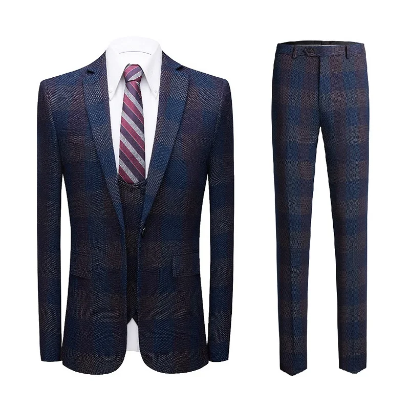 

Men's Plaid Suit Blue Gray Men's Tuxedo 2021 Slim Men's Business Tuxedo Wedding Dress Men Classic Suit Formal Jacket Pants Vest