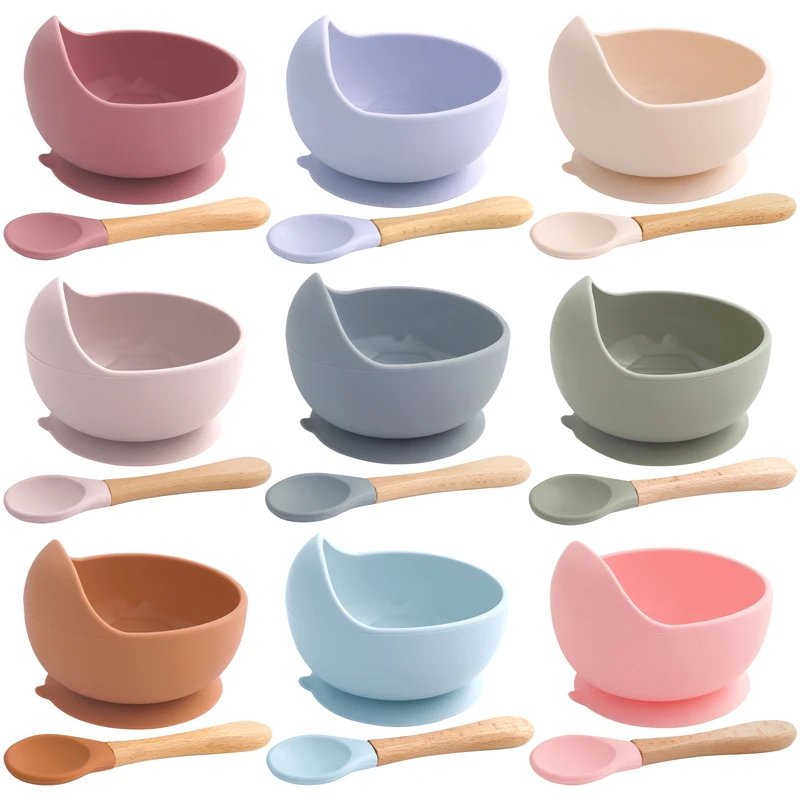 25 Colors High Quality Children's Tableware Feeding Solid Food Bowl Spoon Set Of Dishes Plates For Food Baby Stuff