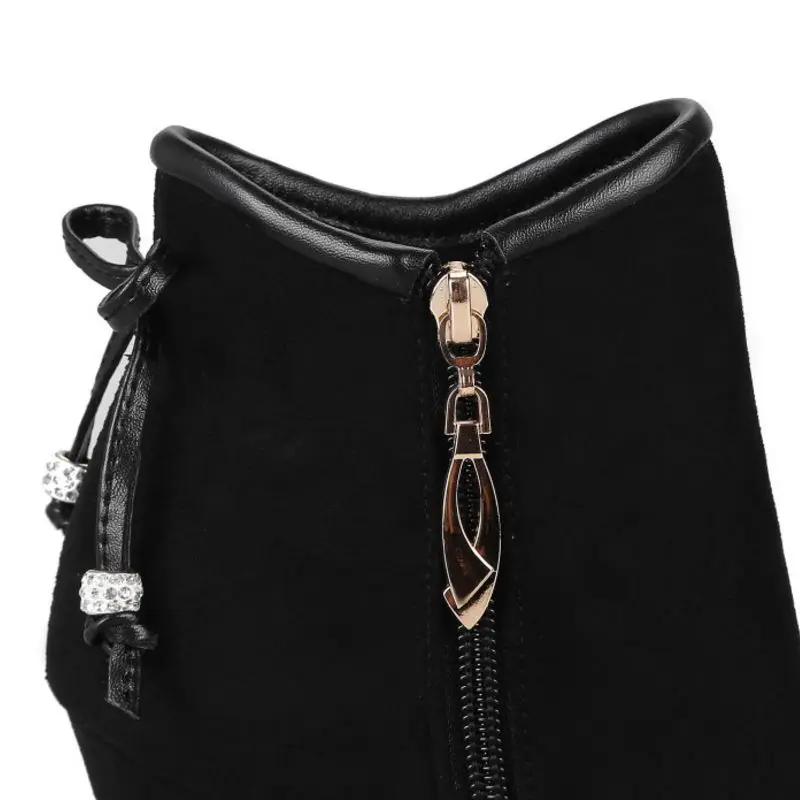 

Coolcept Size 32-48 4 Colors Women Ankle Boots Thin Heels Bowtie Zipper Bling Women Shoes Sweet Simple Boots Women Footwear