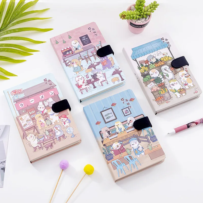Kawaii записная книжка с магнитной пряжкой, записная книжка с милым котом, дневник с пулями, кавайные записные книжки, кавайные канцелярские школьные принадлежности