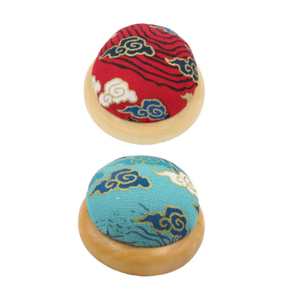 

2 Pcs Japanese Style Wooden Base Pin Cushion Lovely Wave Printing Needle Cushion DIY Handcraft Sewing Tool Supplies(Blue, Red St