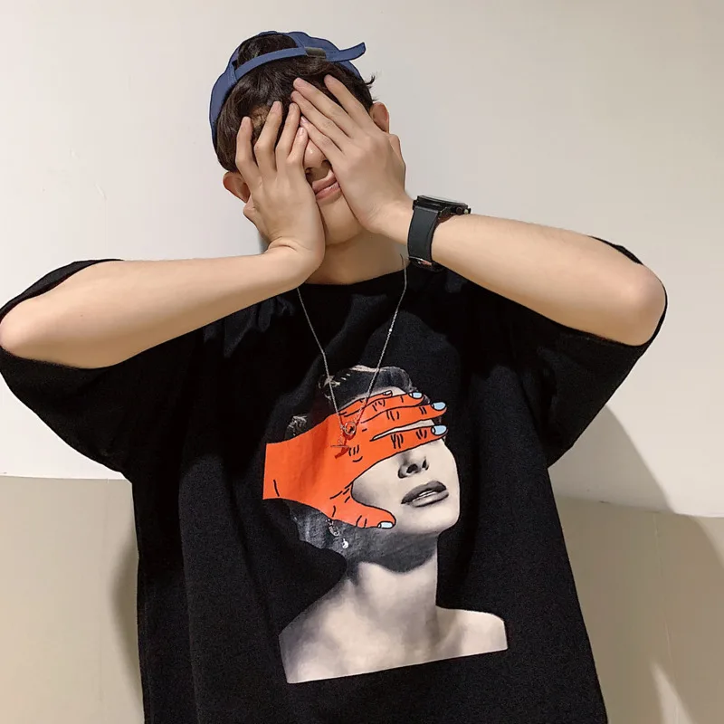 2020 Summer New Youth Pop Men's Print Loose Short Sleeve T-shirt Fashion Casual Round Neck Pullover Black / White M-2XL | Мужская