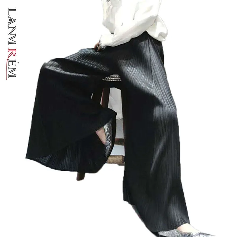 LANMREM 2021 Новые Осенние эластичные Широкие брюки с высокой талией женские уличные