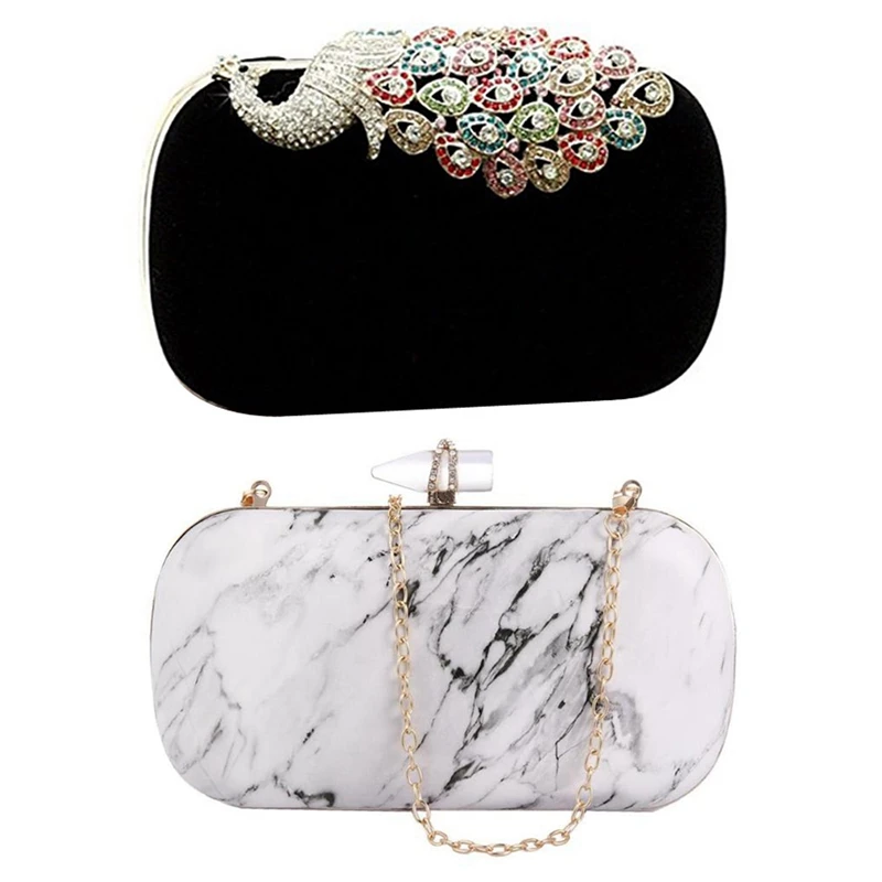 Женская сумка клатч с павлином черного цвета для свадебных и вечерних платьев) &