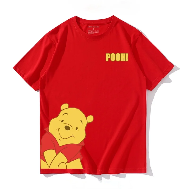 

Disney summer fashion couple loose-fitting top cartoon Winnie the Pooh niche design feeling cotton short-sleeved T-shirt