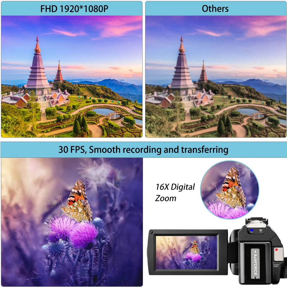 Видеокамера с микрофоном FHD 1080P 30FPS 24MP Vlogging YouTube камера цифровым зумом видеокамера