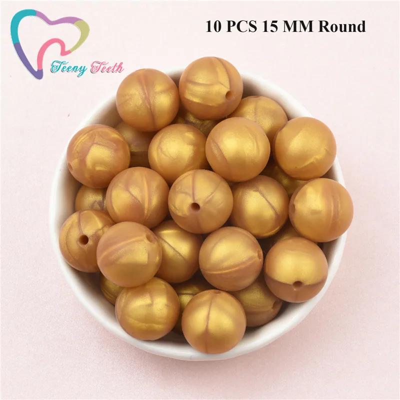 10 PCS 15 MM Round 10 шт металлический темная Золотая 9-15 мм Прорезывание Зубов, ювелирные изделия, силиконовые круглые свободные жевательные, бусины Цепочки и ожерелья 14-17 мм шестигранный жевательные бусины - Цвет: 10 PCS 15 MM Round