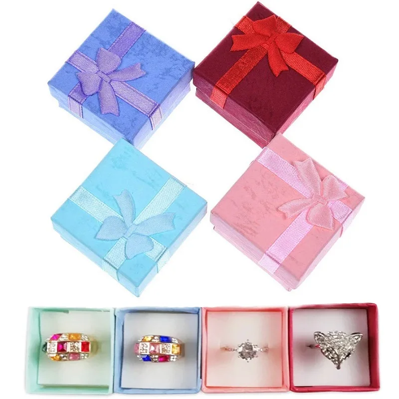 

12Pcs Bow Jewelery Organizers Storage Paper Boxes Ring Earring Gift Packing Display Square Package Boxes Wholesale Dropshipping