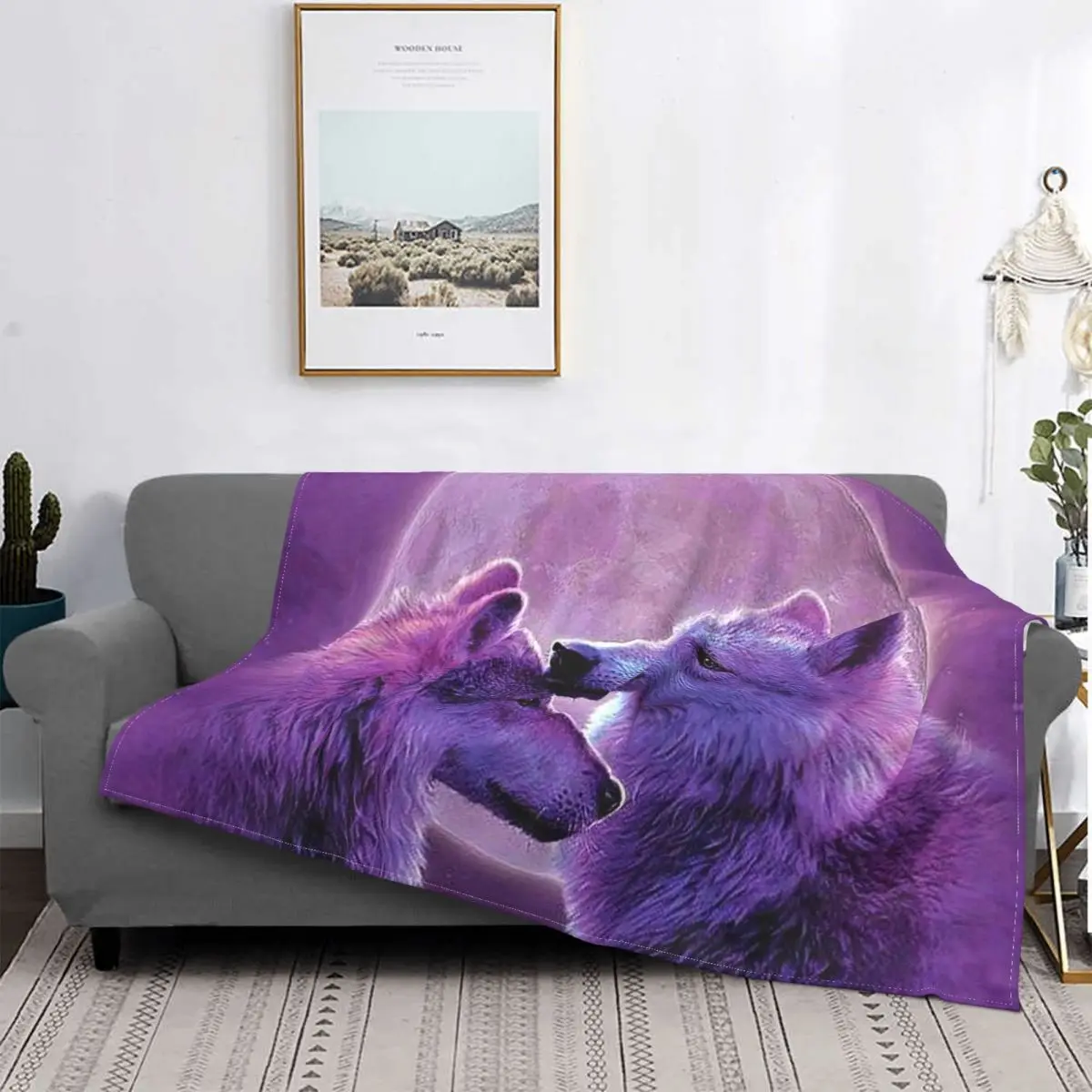 

Beautiful Wolf Cartoon Blankets Flannel Decoration Galaxy Moon Lovely Ultra-Soft Throw Blankets for Home Couch Plush Thin Quilt