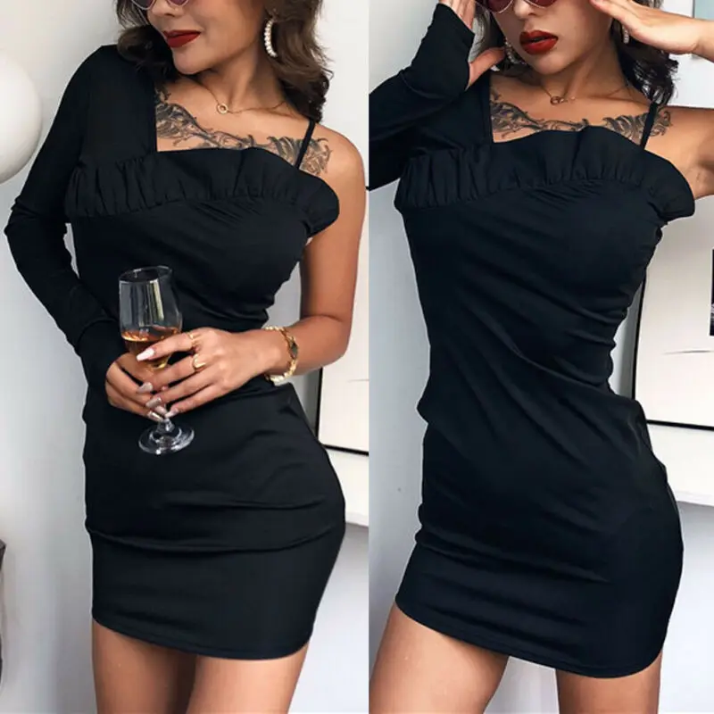 Женское облегающее платье миди на одно плечо мини-платье с рюшами сексуальное