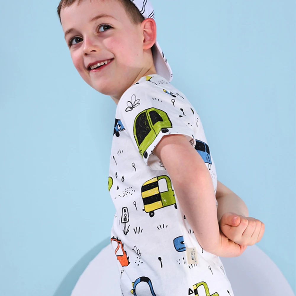 Летняя детская с коротким рукавом хлопковая Футболка Красочные динозавр лесной