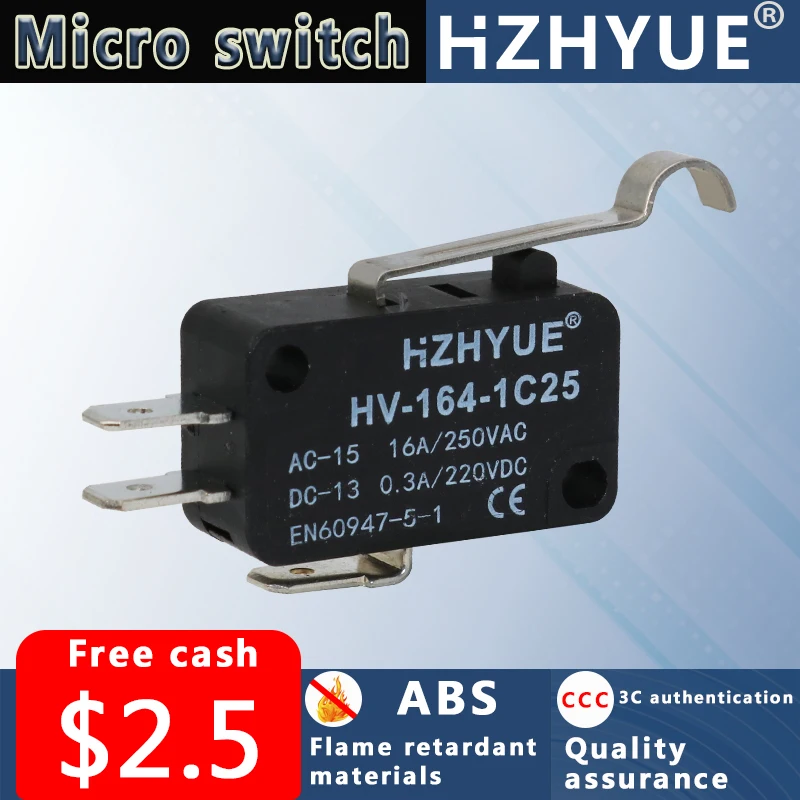 Микро переключатель 3 ноги СГИБ небольшой предельный ход R длинная ручка