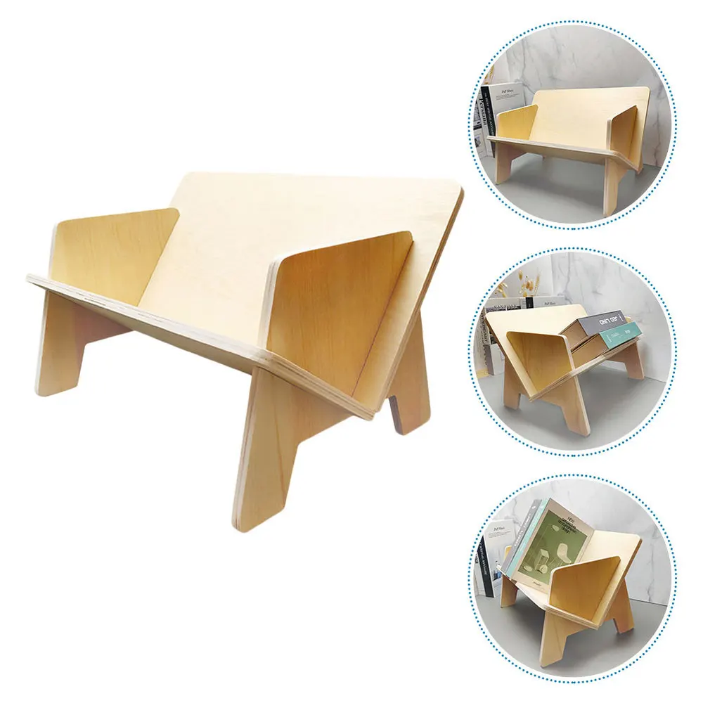 

1PC Simple Assembled Bookshelf Desktop File Rack Mini Wooden Bookrack(Log Color)