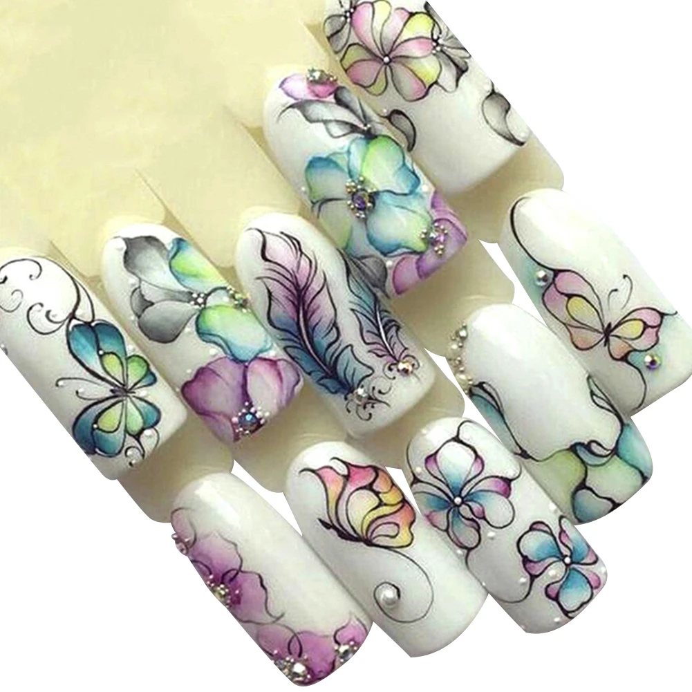 1 шт. Цветочные слайдер Водные Наклейки переводная наклейка для нейл арта