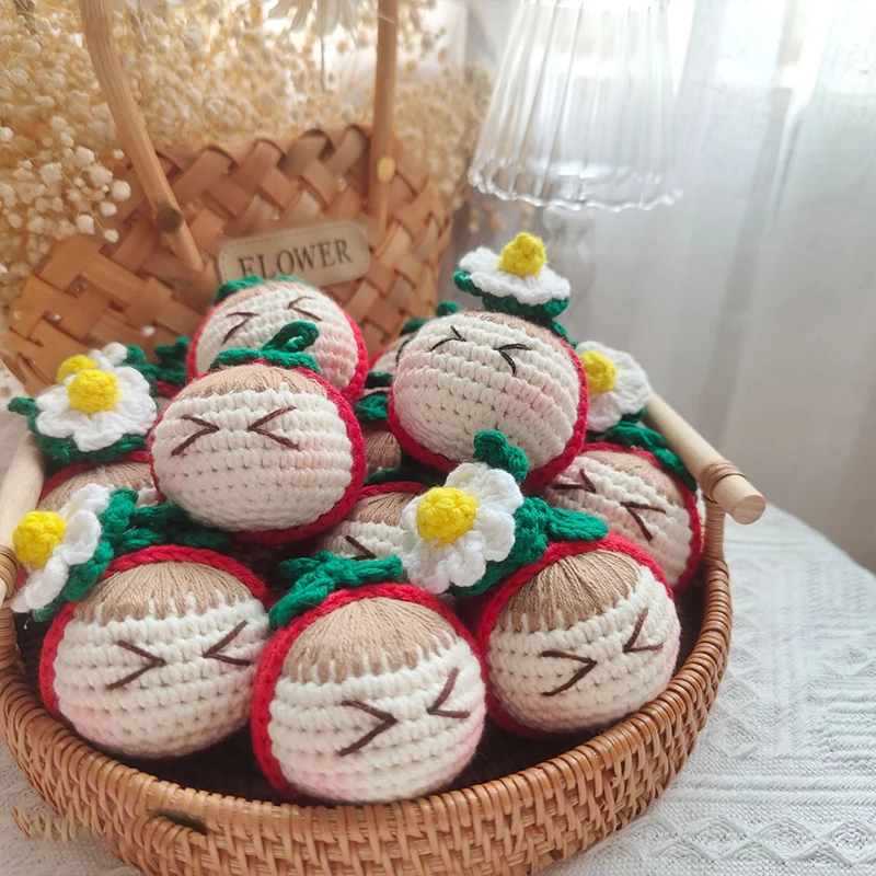 

Creativity Cute Fruit Car KeyRing Christmas Apple Doll Handmade Knitting Keychain Christmas Tree Decoration Pendant Gift Jewelry