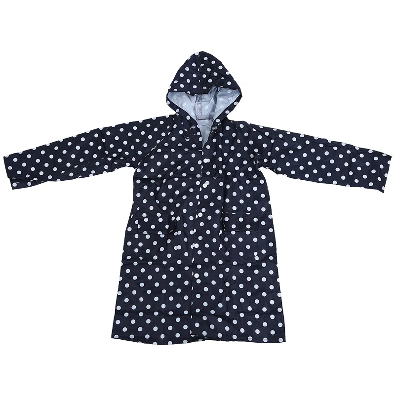 Outdoor Women Waterproof Riding Clothes Raincoat Poncho Pocket Polka Dot Hooded Knee Long Rainwear Nylon Navy Blue | Дом и сад