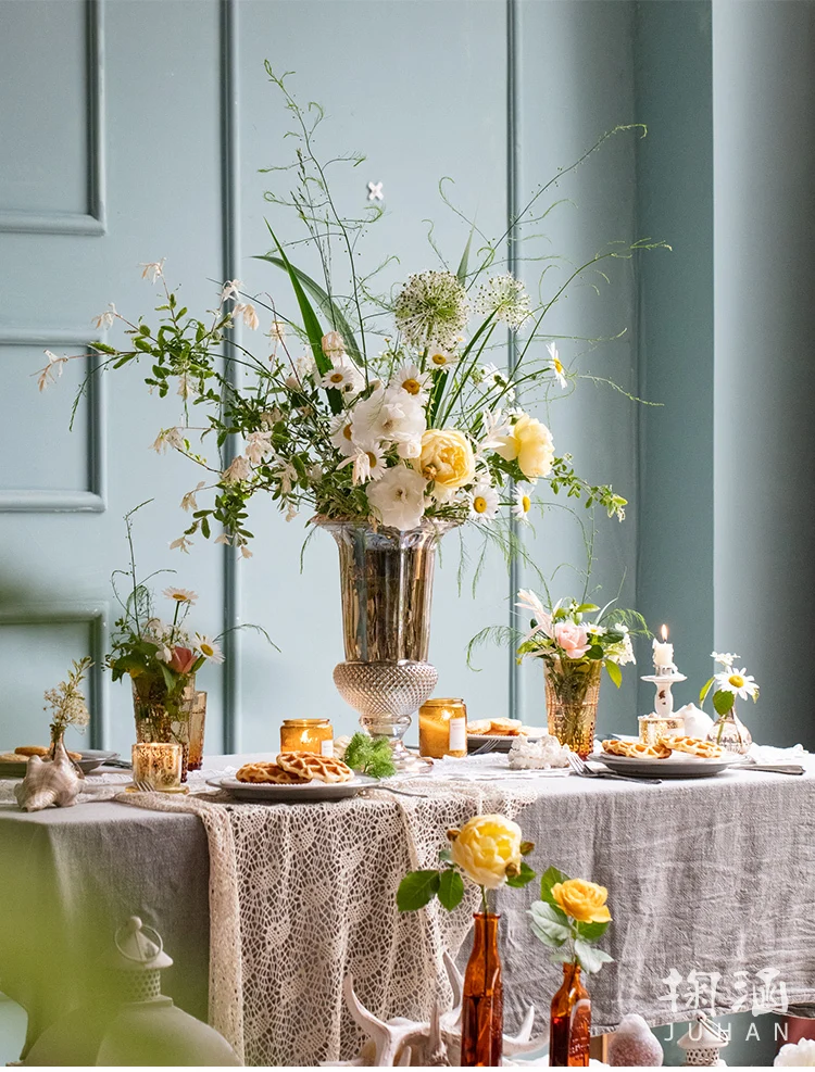 Стеклянная хрустальная ваза винтажное тиснение большое Золотое украшение