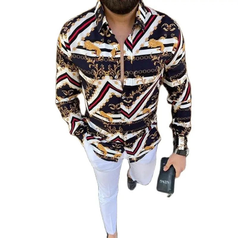 Men Brand Long Sleeve Shirt Floral Male Blouse Casual Shirts 2021 New Autumn Men Top Clothes camisa Slim Fit Party Shirt