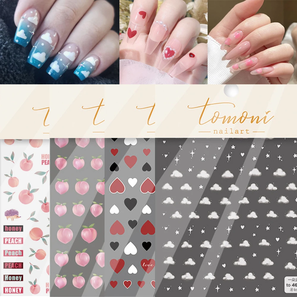 

1 Sheet 3D Engraved Nail Art Stickers Cloud Peach Heart Design Heart Self-Adhesive Ultra-Thin Decal For Nail Art Decoration