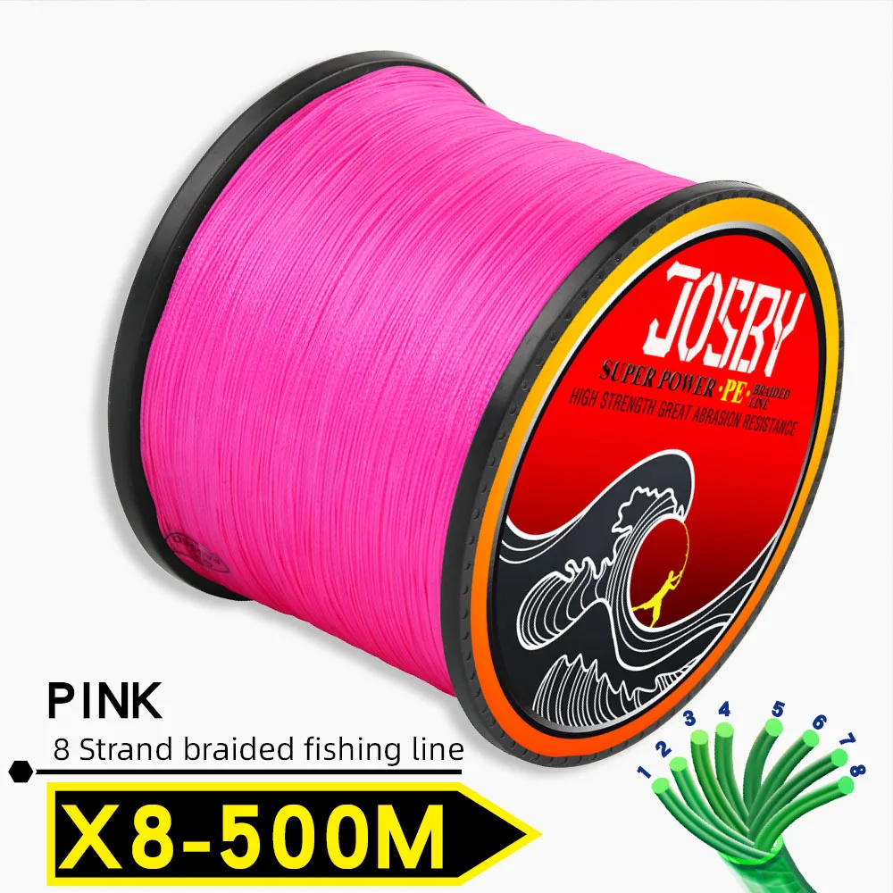 X8-500M-Pink JOSBY 300 м 500 м 1000 м 8 нитей 10-78LB PE плетеный рыболовный провод Multifilament очень прочный рыболовный линия ЯПОНИЯ разноцветный - Цвет: X8-500M-Pink