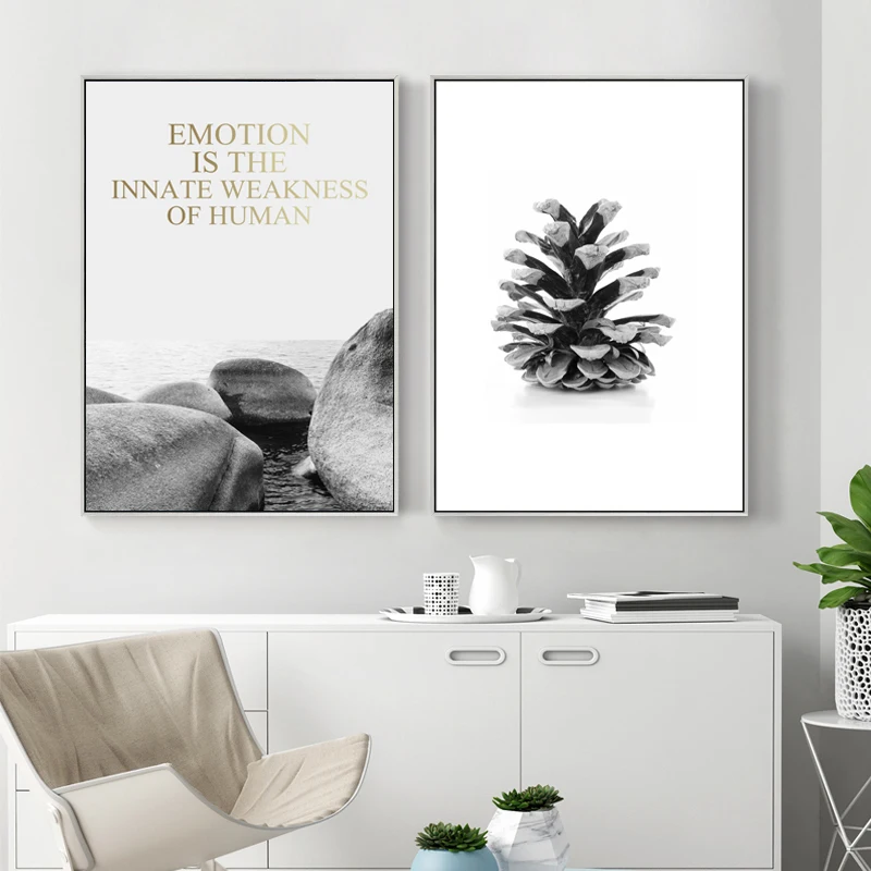 Nordic украшения черный белый цвет сосновая шишка Холст Картина море с изображением