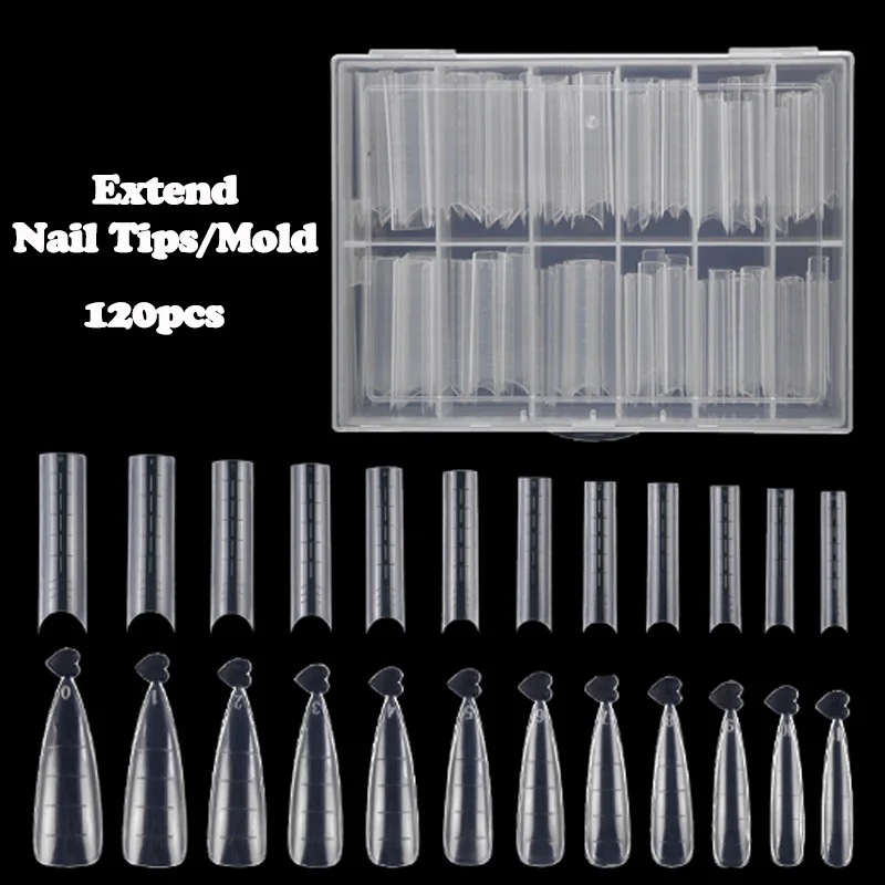 

120pcs Poly Nail Gel Quick Building Mold Tips Nail Dual Forms Finger Extension Polygels Nail Art UV Builder Easy Find Nail Tools