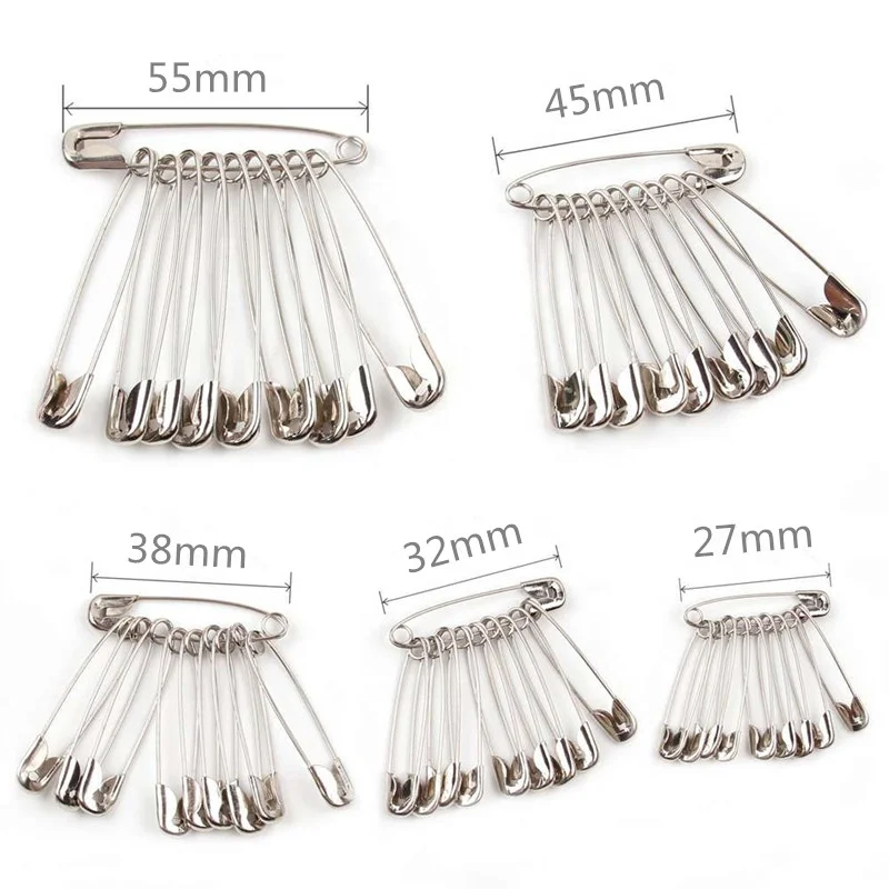 Description Picture 3 of itemHigh Quality 50pcs Safety Pins DIY Sewing Tools Accessory 5 Kinds Size Silver Metal Needles Large Safety Pin Small Brooch YJ379
